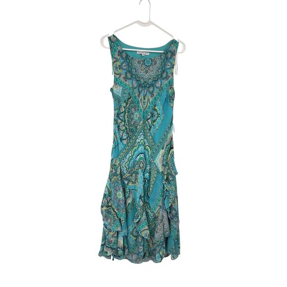 ROBBIE BEE SZ 10 Y2K FAIRY PAISLEY RUFFLE CREW NECK SLEEVELESS MIDI DRESS - Picture 1 of 6